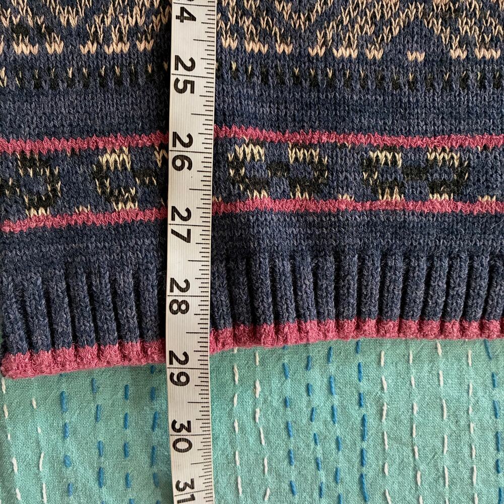 Chaps Womens Small Fair Isle Open Front Cardigan Sweater Blue Cotton Blend - Picture 5 of 11